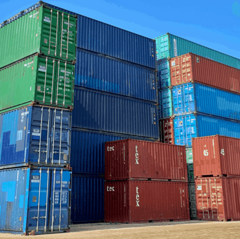 Stacks of different sized shipping containers