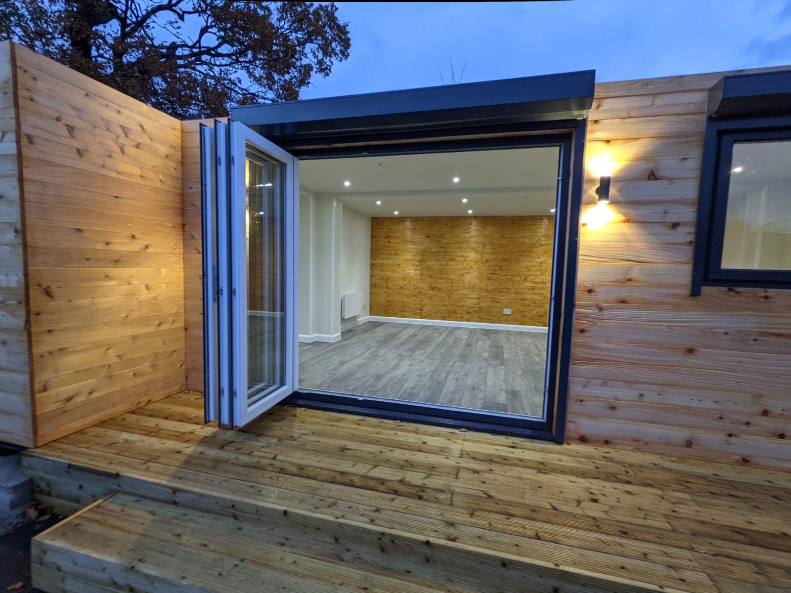 converted container with windows open